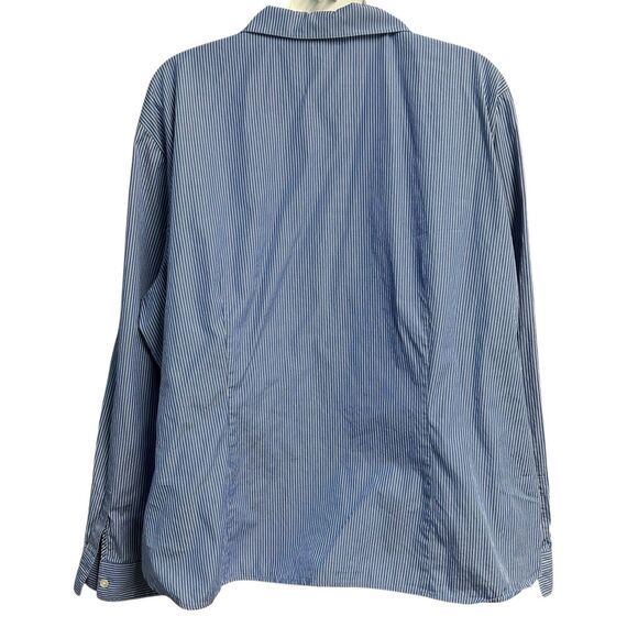 Lafayette 148 Top Plus Size 22 Blue White Stripe Ruched Button Up Long Sleeve - Picture 4 of 9